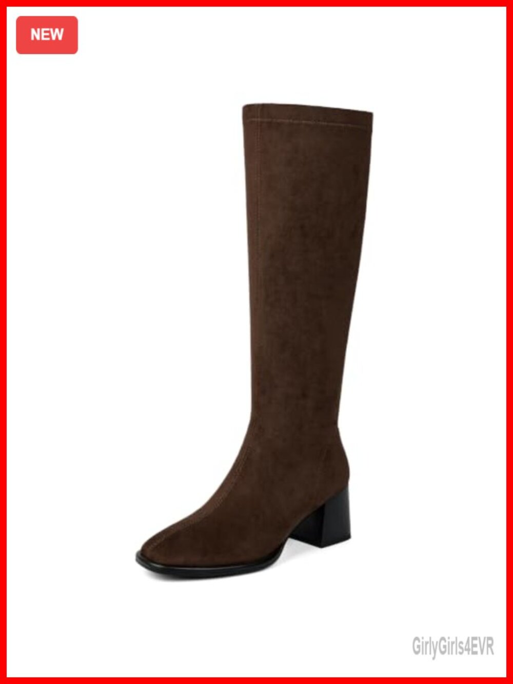 Women's Knee High Boots Faux Suede Chunky Block Heel Square Toe Tall